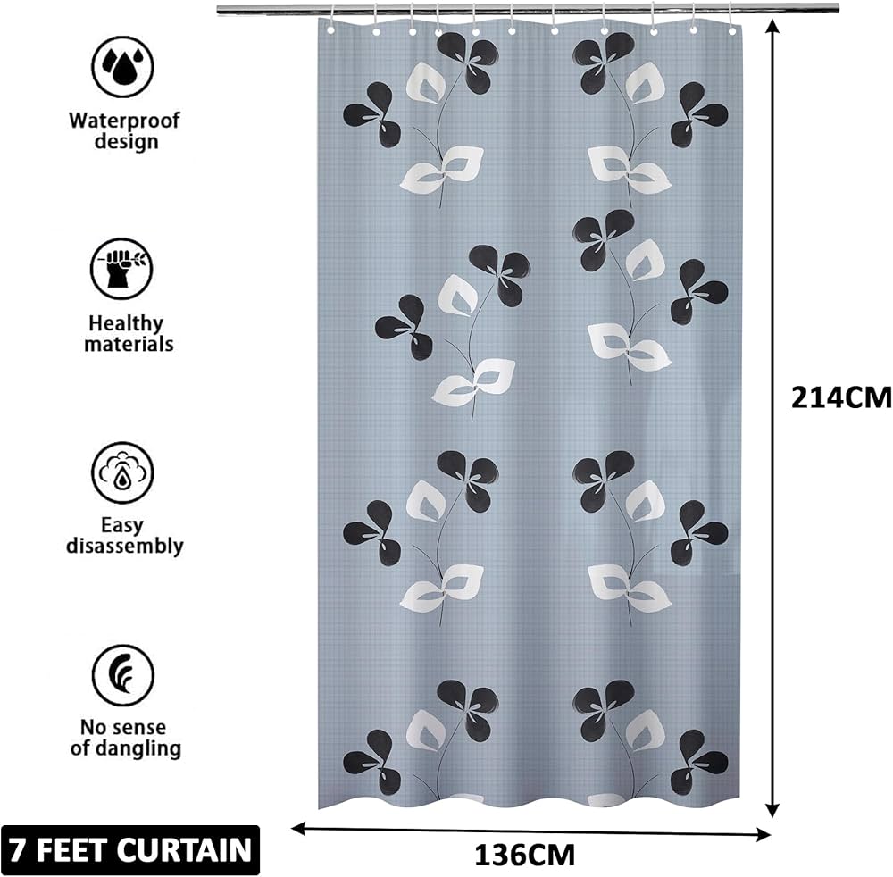 Kuber Industries Shower Curtain | 7 Feet | Bathroom Shower Curtain | AC Curtains | PVC Waterproof Window Curtain | Curtains for Bathtub | 8 Rings Curtain | Painting | Grey